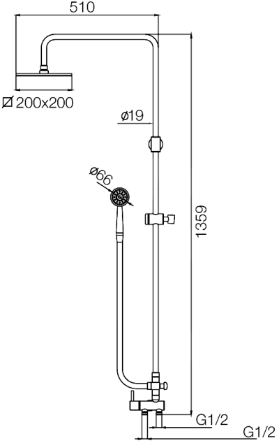 WS-8083S ชุดฝักบัวอาบน้ำ คอ L หัวฝักบัว 8 นิ้ว แบบสี่เหลี่ยม (ติดตั้งกับเครื่องทำน้ำอุ่นได้)