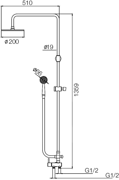 WS-8083R ชุดฝักบัวอาบน้ำ คอ L หัวฝักบัว 8 นิ้ว กลม (ติดตั้งกับเครื่องทำน้ำอุ่นได้)