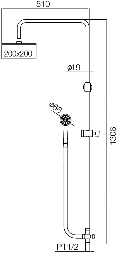 WS-8085S ชุดฝักบัวอาบน้ำแบบผสม ปรับระดับได้ พร้อมตัวปรับทางน้ำ คอ L (หัวฝักบัว 8 นิ้ว)