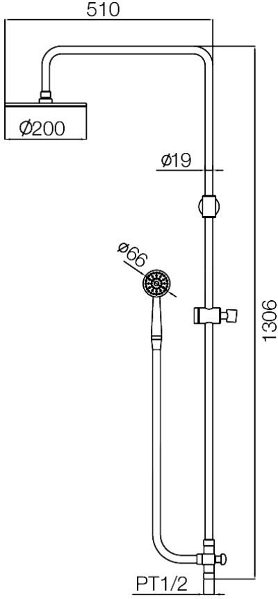 WS-8085R ชุดฝักบัวอาบน้ำแบบผสม ปรับระดับได้ พร้อมตัวปรับทางน้ำ คอ L (หัวฝักบัว 8 นิ้ว)