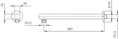WS-8912 ก้านต่อหัวฝักบัวอาบน้ำ ท่อเหลี่ยม ยาว 30 ซม. แบบติดผนัง