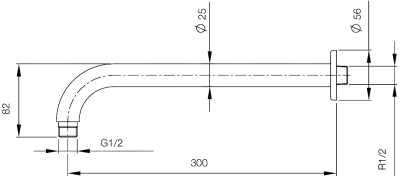 WS-8911 ก้านต่อหัวฝักบัวอาบน้ำ ท่อกลม ยาว 30 ซม. แบบติดผนัง