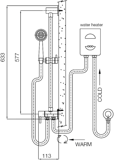 WS-8402 ราวปรับระดับ พร้อมชุดฝักบัวสายอ่อน (ติดตั้งกับเครื่องทำน้ำอุ่น)