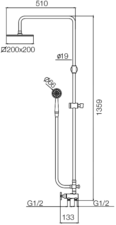 WS-8183S ชุดฝักบัวอาบน้ำ คอ L หัวฝักบัว 8 นิ้ว แบบสี่เหลี่ยม (ติดตั้งกับเครื่องทำน้ำอุ่นได้)