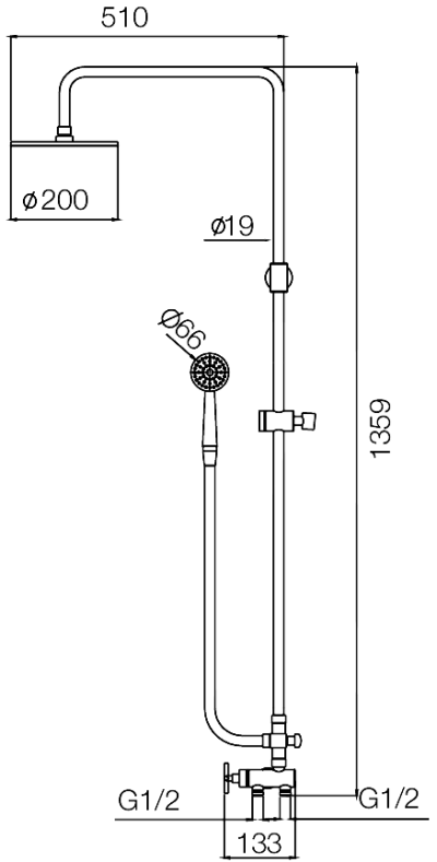 WS-8183R ชุดฝักบัวอาบน้ำ คอ L หัวฝักบัว 8 นิ้ว กลม (ติดตั้งกับเครื่องทำน้ำอุ่นได้)