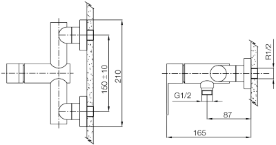 WS-0970 ก๊อกผสมยืนอาบ แบบติดผนัง รุ่น BLENDE