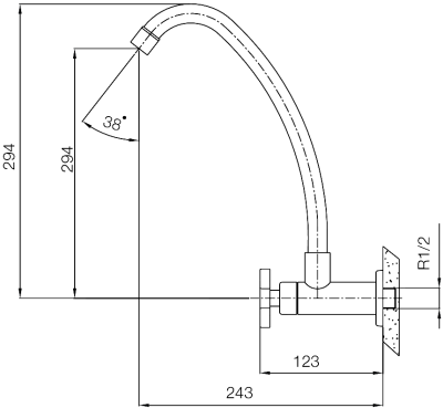 WS-0832S ก๊อกเดียวอ่างล้างจาน แบบติดผนัง รุ่น TRIO