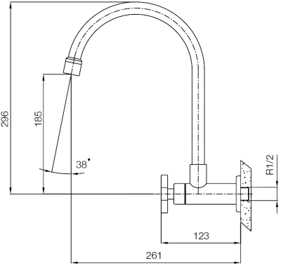 WS-0832J ก๊อกเดียวอ่างล้างจาน แบบติดผนัง รุ่น TRIO
