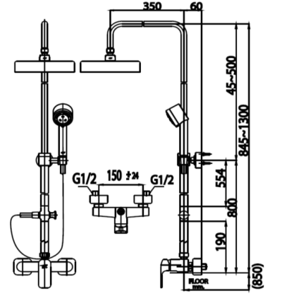 CT2149WS ก๊อกผสมยืนอาบน้ำพร้อมฝักบัวสายอ่อน 3 ฟังก์ชั่นและฝักบัวก้านแข็งขนาด 8 นิ้ว รุ่น SCIROCCO