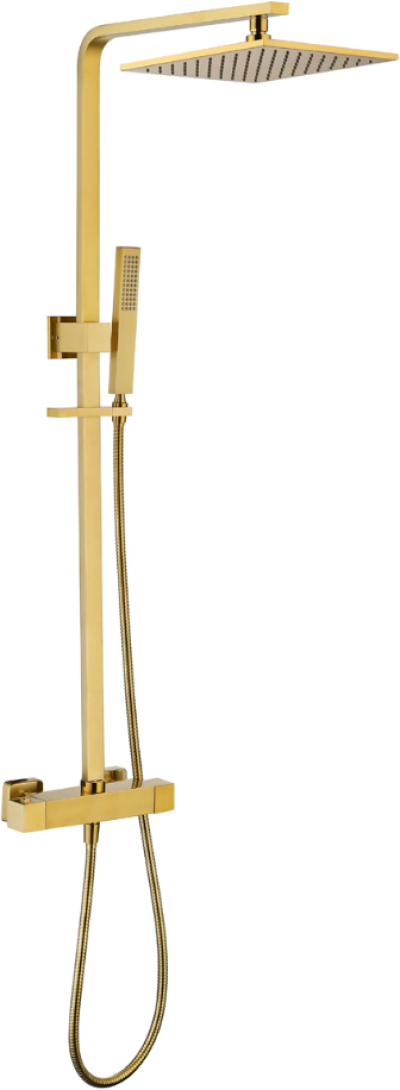 KRS-001-711-41 ก๊อกผสมติดผนัง (Thermostatic) พร้อมชุดฝักบัว Rain Shower หัวฝักบัวขนาด 25x25 ซม. และฝักบัวสายอ่อนปรับน้ำ 1 ระดับ สีทองด้าน