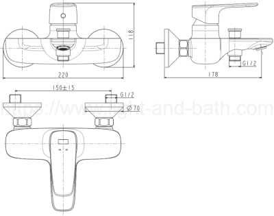A-1711-200 ก๊อกผสมอ่างอาบน้ำและยืนอาบติดผนังพร้อมฝักบัว รุ่น SIGNATURE
