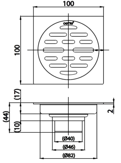 CT6404Z2P(HM) ตะแกรงน้ำทิ้งสเเตนเลสเหลี่ยมหน้าแปลน 4 นิ้ว