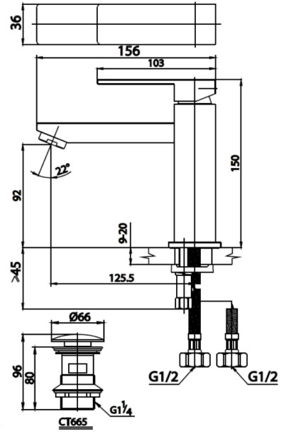 CT2411A ก๊อกผสมอ่างล้างหน้าพร้อมสะดือแบบกดและสายน้ำดี รุ่น MASTER ONE