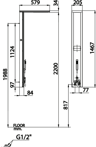 CT844 ชุดผนังอาบน้ำผสมแบบควบคุมด้วยระบบสัมผัสพร้อมฝักบัวสายอ่อน รุ่น SKIVE