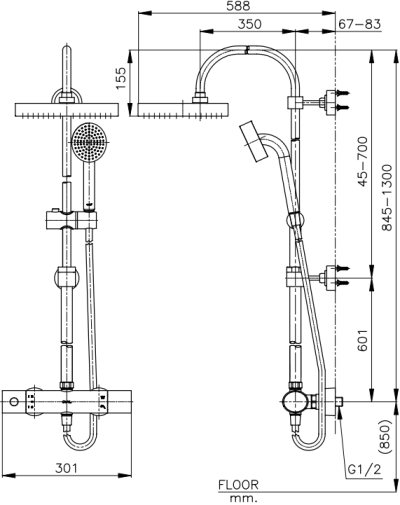 CT2242W ก๊อกผสมยืนอาบน้ำพร้อมฝักบัวสายอ่อน3 Fn.และฝักบัวก้านแข็งพร้อมลำโพงบลูทูธ รุ่น SWITCH PANEL
