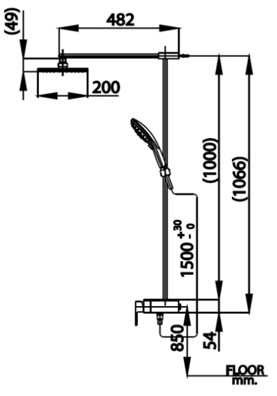 CT2240W ก๊อกผสมยืนอาบน้ำพร้อมฝักบัวสายอ่อนและฝักบัวก้านแข็ง รุ่น SOLEX