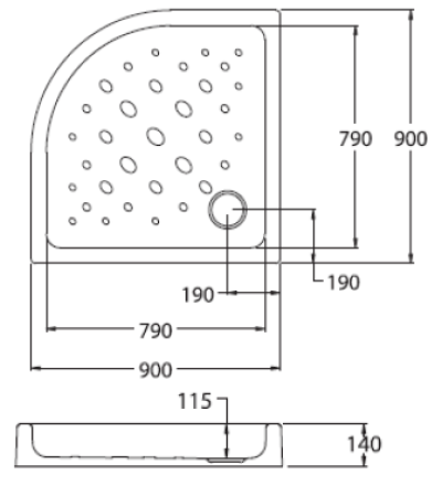 ST420H(H) ถาดรองอาบน้ำเข้ามุมโค้ง พร้อมสะดือ TS311H