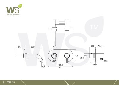 WS-0153 ก๊อกผสมอ่างล้างหน้า แบบติดผนัง รุ่น CHAOPRAYA