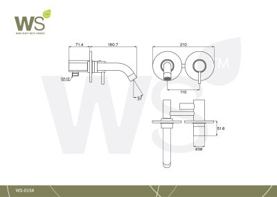 WS-0154 ก๊อกผสมอ่างล้างหน้า แบบติดผนัง รุ่น CHAOPRAY