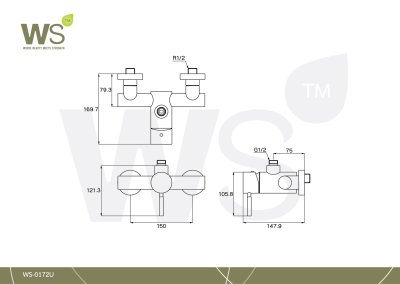 WS-0172U ก๊อกผสมยืนอาบ แบบติดผนัง รุ่น CHAOPRAYA