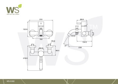 WS-0182 ก๊อกฝักบัวแบบผสม ชนิดอยู่นอกผนัง