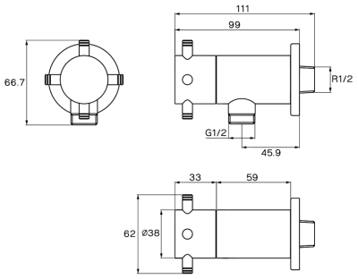 WS-0110 ก๊อกน้ำเย็นยืนอาบ แบบติดผนัง รุ่น CHAOPRAYA