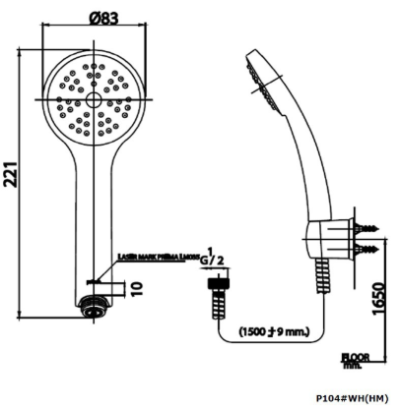 P104#WH(HM) ฝักบัวพร้อมสาย 1 ฟังก์ชั่น