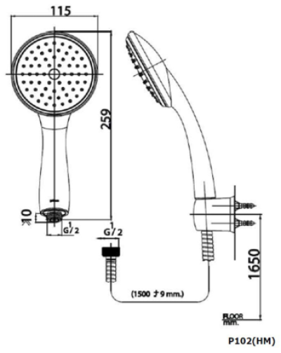 P102(HM) ฝักบัวอาบน้ำพร้อมสายโครเมี่ยม 1 ฟังก์ชั่น
