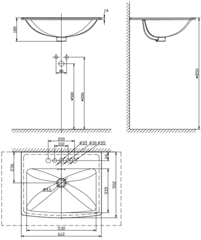 WP-F507-WT (CCASF507-1010410F0) อ่างล้างหน้า แบบฝังบนเคาน์เตอร์  รุ่น NOBILE