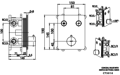 CT3016 วาล์วผสมเปิด-ปิดน้ำ แบบปุ่มกด 2 ทิศทางน้ำ รุ่น SWITCH