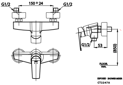 CT2247A ก๊อกผสมยืนอาบแบบก้านโยก รุ่น NIQUE