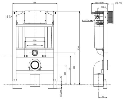 WH040D หม้อน้ำซ่อนผนังแบบกดหน้า 6/3 ลิตร (ไม่มีเฟรม)