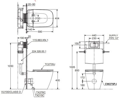 CWT274PV7 โถสุขภัณฑ์ตั้งพื้น (สำหรับหม้อน้ำซ่อนผนัง)