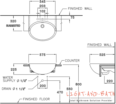 C021 อ่างล้างหน้า แบบฝังครึ่งเคาน์เตอร์ รุ่น HELEN
