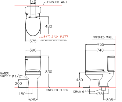 C1302 สุขภัณฑ์ แบบสองชิ้น 6 ลิตร รุ่น SYDNEY 45 + C91005