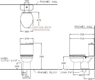 C13450 สุขภัณฑ์ แบบสองชิ้น 3/4.5 ลิตร รุ่น RENDEL