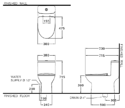 C105507 สุขภัณฑ์ แบบชิ้นเดียว 3/4.5 ลิตร รุ่น MOOD