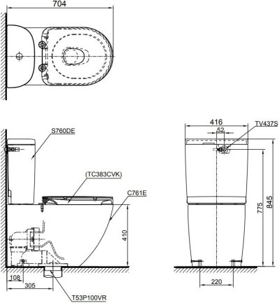 CST761 สุขภัณฑ์ แบบสองชิ้น 3/4.8 ลิตร รุ่น BASIC PLUS
