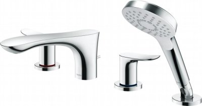 TBG01202T ก๊อกผสมสำหรับลงอ่างอาบน้ำ ชนิดติดเคาน์เตอร์ พร้อมชุดฝักบัวสายอ่อน (4 รูก๊อก)