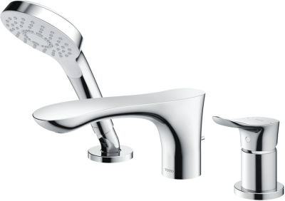 TBG01305T ก๊อกผสมสำหรับลงอ่างอาบน้ำ ชนิดติดเคาน์เตอร์ พร้อมชุดฝักบัวสายอ่อน (3 รูก๊อก)