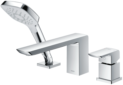 TBG02305T ก๊อกผสมสำหรับลงอ่างอาบน้ำ ชนิดติดเคาน์เตอร์ พร้อมชุดฝักบัวสายอ่อน (3 รูก๊อก)