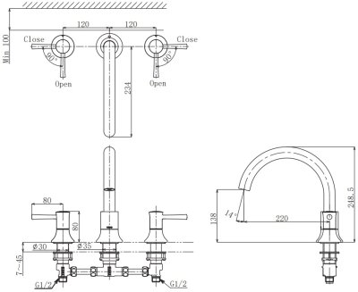TBP02201T#BBR ก๊อกผสมสำหรับลงอ่างอาบน้ำ ชนิดติดเคาน์เตอร์ (3 รูก๊อก)