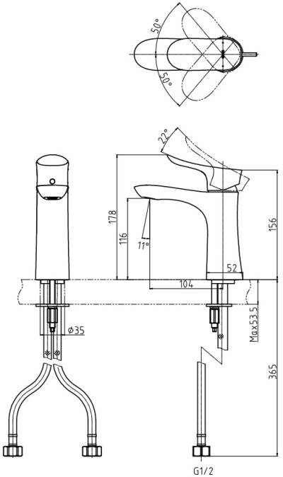 TLG01303T ก๊อกผสมอ่างล้างหน้าแบบก้านโยก ไม่รวมสะดือป๊อปอัพ