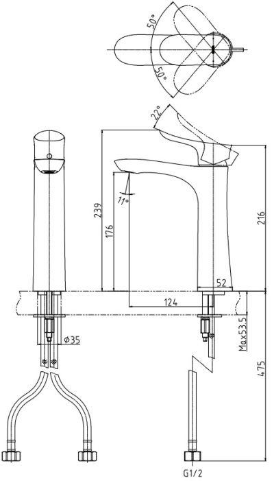 TLG01306T ก๊อกผสมอ่างล้างหน้าแบบก้านโยก ทรง Semi-tall ไม่รวมสะดือป๊อปอัพ