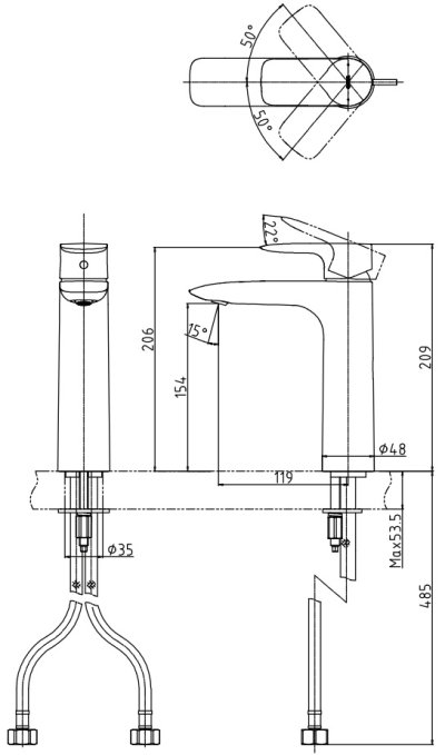 TLG04306T ก๊อกผสมอ่างล้างหน้าแบบก้านโยก ทรง Semi-tall ไม่รวมสะดือป๊อปอัพ