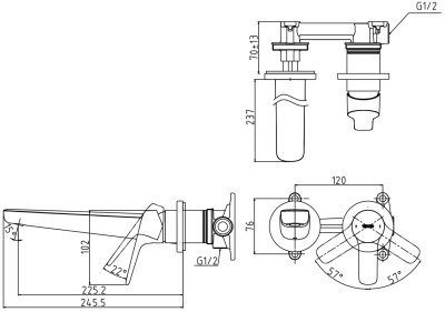 TLG03308T ก๊อกผสมอ่างล้างหน้าแบบก้านโยก ชนิดฝังผนัง (Long Spout) ไม่รวมสะดือ