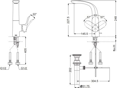 TLG01309T ก๊อกผสมอ่างล้างหน้า แบบก้านโยกด้านข้าง พร้อมสะดือป๊อปอัพ