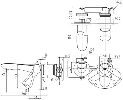 TLG01310T ก๊อกผสมอ่างล้างหน้าแบบก้านโยก ชนิดฝังผนัง (Short Spout) ไม่รวมสะดือ