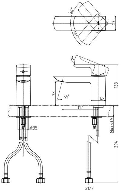 TLG02303T ก๊อกผสมอ่างล้างหน้าแบบก้านโยก ไม่รวมสะดือป๊อปอัพ