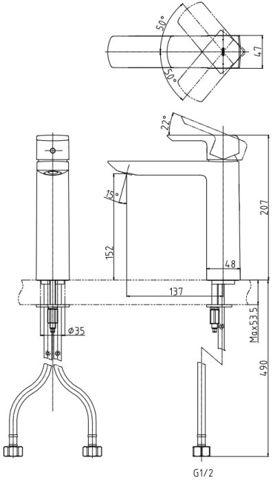 TLG02306T ก๊อกผสมอ่างล้างหน้าแบบก้านโยก ทรง Semi-tall ไม่รวมสะดือป๊อปอัพ